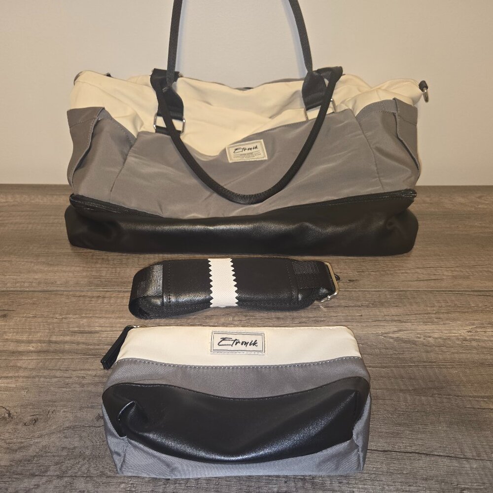 Etronik Weekender Bag Set | Travel Duffel & Toiletry Bag | Grey/Black